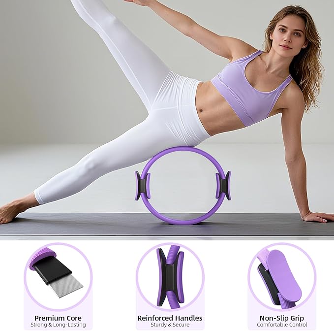Pilates Ring Set – Pilates Kit for Home Workouts with Ball, Resistance Bands, Sliding Discs & Grip Socks, Portable Pilates Essentials Accessories for Women Beginners, 9 in 1 Pilates Equipment