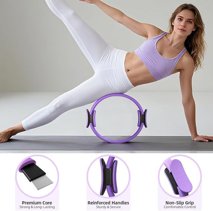 Pilates Ring Set – Pilates Kit for Home Workouts with Ball, Resistance Bands, Sliding Discs & Grip Socks, Portable Pilates Essentials Accessories for Women Beginners, 9 in 1 Pilates Equipment