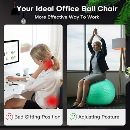 Gruper Yoga Ball, 18-30 Inch Extra Thick Exercise Ball for Workout Fitness Balance, Anti Burst Chair for Home and Office Desk, Includes Hand Pump & Workout Guide Access
