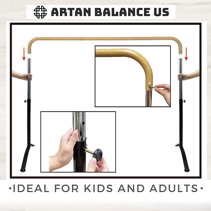 Ballet Barre Portable for Home or Studio, Height Adjustable Bar for Stretch, Pilates, Dance or Active Workouts, Single or Double Bar, Kids and Adults