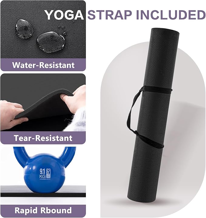 UMINEUX Extra Thick Yoga Mat, 2/5 Inch (10MM), Natural Rubber and TPE Non Slip Yoga Mats with Strap for Women Men, Eco Friendly Exercise Mat for Yoga, Pilates and Home Workout