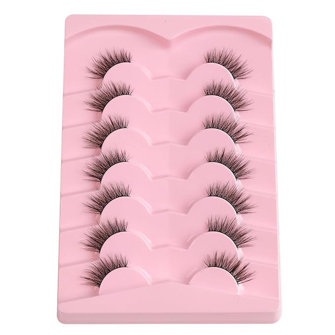 Half Eyelashes Natural Look False Eyelashes Half Lashes Cat Eye 14mm Wispy Lash Strips with Thin Band 3D Volume False Lashes Soft C Curl Natural Eyelash Fake Lash 7 Pair EVENTILL