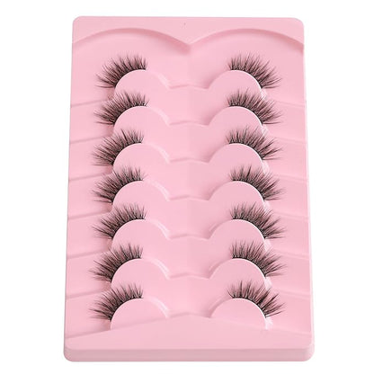 Half Eyelashes Natural Look False Eyelashes Half Lashes Cat Eye 14mm Wispy Lash Strips with Thin Band 3D Volume False Lashes Soft C Curl Natural Eyelash Fake Lash 7 Pair EVENTILL
