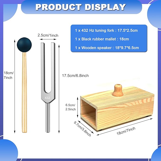 432 Hz Tuning Fork Paired with Elegant Wooden Resonator for Ultimate Meditation Experience