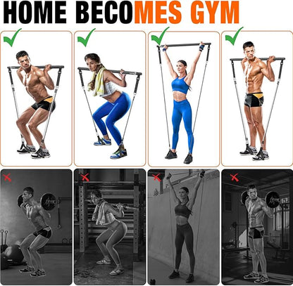 Pilates Bar Kit with Resistance Bands,Pilates Bar with Stackable Bands Workout Equipment for Legs,Hip,Waist and Arm,Exercise Fitness Equipment for Women & Men Home Gym Yoga Pilates