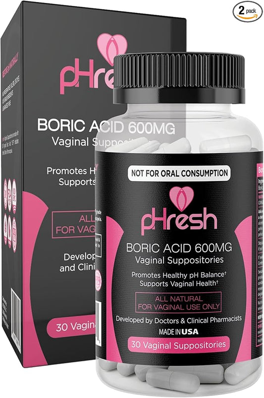 pHresh Boric Acid Suppositories for Women, Suppositories for Odor Use, Natural Feminine Care Supports Vaginal Health & Promotes Healthy pH Balance - Made in USA