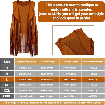 6 Pcs 60s 70s Outfits for Women Hippie Costume Set Peace Sign Earring Headband Fringe Vest Tassel Cardigan