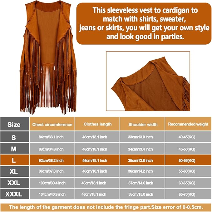 6 Pcs 60s 70s Outfits for Women Hippie Costume Set Peace Sign Earring Headband Fringe Vest Tassel Cardigan