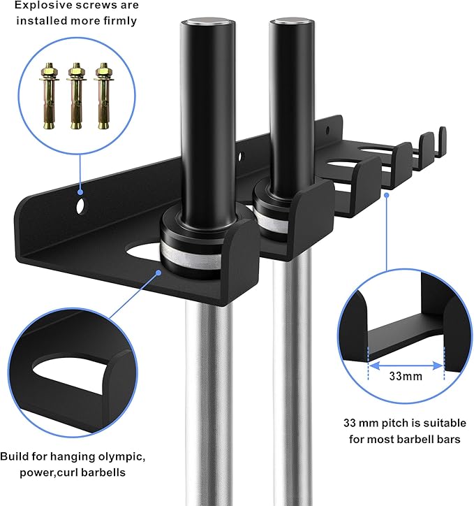 Barbell Storage Rack,Heavy Duty Vertical Hanging Barbell Rack,Wall Mounted Barbell Holder, Olympic Wall Mount Barbell Holder Space Saving Bar Holder Suitable for for Home,Commercial, Garage Gym
