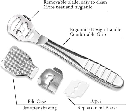 52 Pcs Callus Shaver Set,1 Stainless Steel Foot Razor with 50 Replacement Slices Blades and 1 Foot File Head Foot Care Tools,Foot Shaver Callus Remover,Hard Dry Skin Remover for Hand Feet