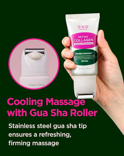 CKD Gua Sha Face Serum - Retinol Collagen Lifting Serum for Firming, Tightening, and Instant Face Lifting. Wrinkle Reduction with Massage Roller. Korean Skin Care. 1.35 fl oz