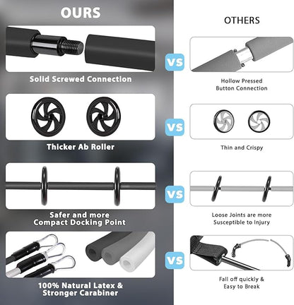 Pilates Bar Kit with Resistance Bands,Ab Roller,2 in 1 Foot Strap & Handle,Door Anchor Pilates Equipment with Resistance Bands, Portable Home Gym Yoga Fitness Bar for Women & Men
