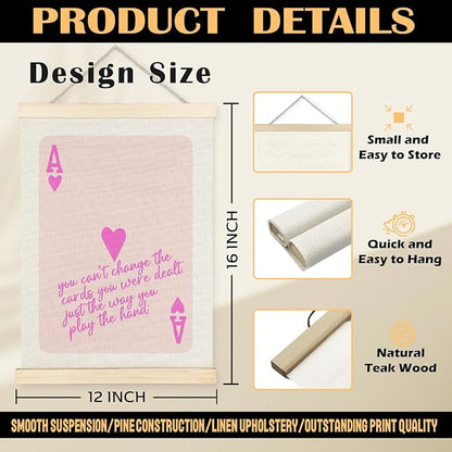 Preppy Wall Decor, Trendy Ace Card Poker Poster Wall Art, Pink Wall Art, Pink Ace of Hearts Aesthetic Canvas Wall Art Poster Hanger Frame for Home Girls Room Dorm Apartment Decor, 12x16 Inches