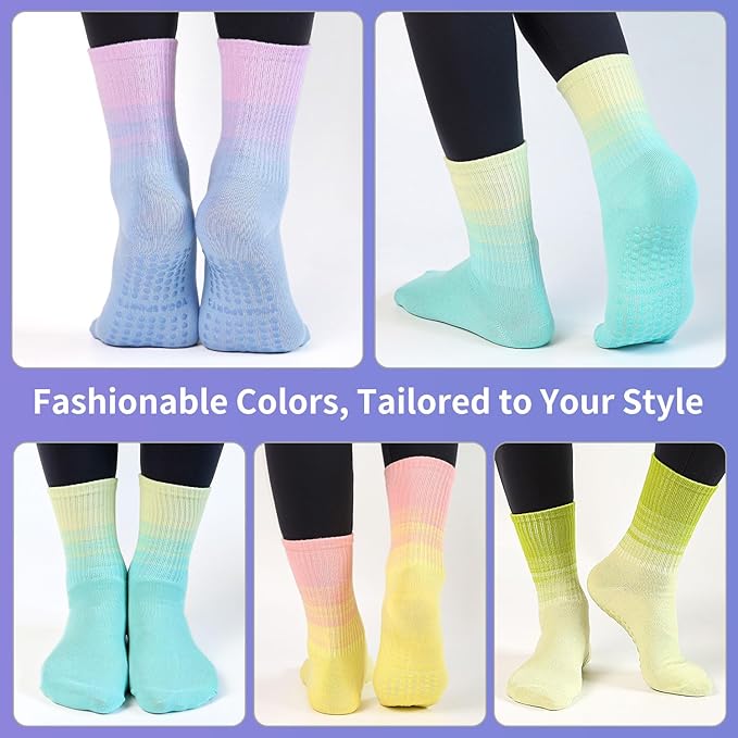 Non-Slip Pilates Socks with Grips for Women 5 Pairs Cute Yoga Socks Grippy for Yoga Barre Ballet