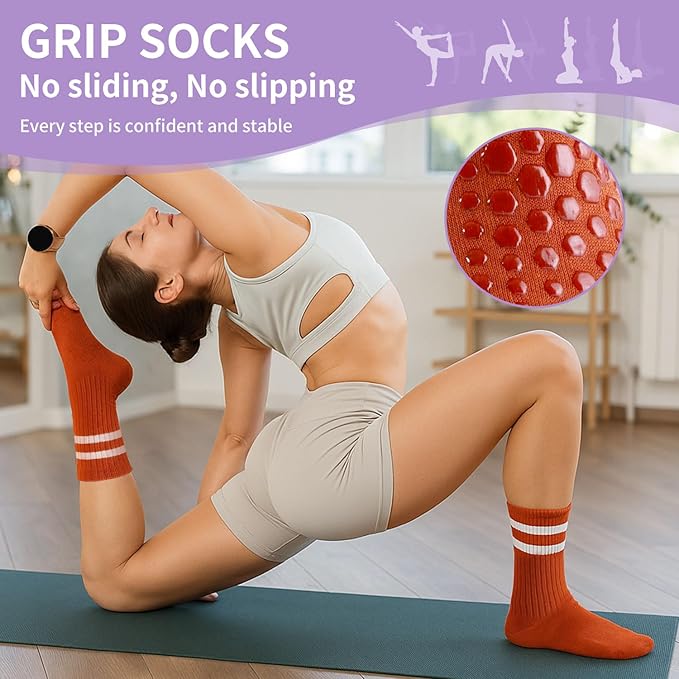 Non-Slip Pilates Socks with Grips for Women 5 Pairs Cute Yoga Socks Grippy for Yoga Barre Ballet