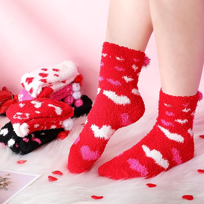 Geyoga 6 Pair Christmas Cupcake Fuzzy Socks for Women Cute Cozy Fluffy Winter Warm Slipper Socks