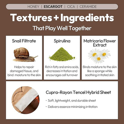 LAPCOS Skin Barrier Repair Sheet Mask Variety Pack – Escargot, Cica, Ceramide, Honey 4 Types of Face Mask Set – Daily Korean Skin Care w/Snail Mucin, Centella Asiatica & Niacinamide (12 ea)