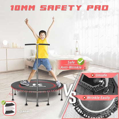 40/48" Low-Impact Rebounder Trampoline for Adults with Bungee, 450/550LBS Quiet Mini Exercise Trampoline with Adjustable U/T-Shaped Foam Handle Bar, Fitness Equipment for Indoor/Gym Workout