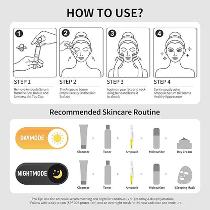 Vitamin C Face Serum with Glutathione, Hyaluronic Acid & Aloe Vera – Lightweight Brightening & Hydrating Ampoule for Daily Skincare, Dark Spots, Sensitive Skin Friendly - (1.0 ml)*30 Vials