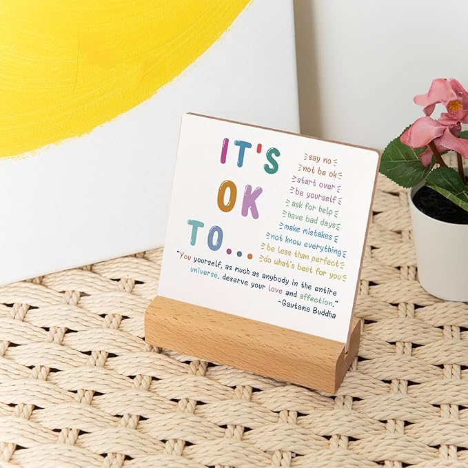 Xendelow Motivational Sign, Wooden, 4x4x0.23 inches, Mental Health Reminders, Gift for Psychologist, School Counselor, Student, Boy, Girl, Best Friend