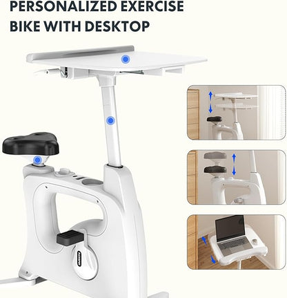 FLEXISPOT Exercise Bike with 2D Desktop, Space Saving Under Desk Bike with Removable Desk, Stationary Bikes Indoor Bikes with 300LBS Heavy Duty 8-Level Resistance Flywheel Optional LCD, V9PRO/V9MAX