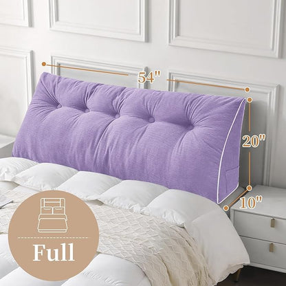 Sasttie Headboard Pillow Full, Wedge Pillow Headboard for Sitting Up in Bed, Back-Rest Support Triangular Cushion for Reading - Features Removable Washable Cover, Purple