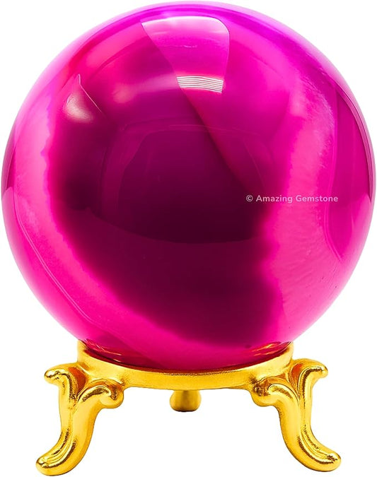 Amazing Gemstone Pink Onyx Crystal Ball with Stand - 2 Inches Crystal Sphere Meditation Balls for Witchcraft and Decorative Balls