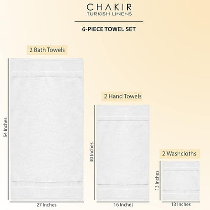 Chakir Turkish Linens 100% Cotton Premium Turkish Towels for Bathroom | 2 Bath Towels - 2 Hand Towels, 2 Washcloths (6-Piece Towel Set, White)