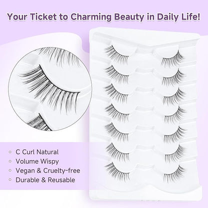 Half Lashes False Eyelashes Natural Cat Eye Lashes 10mm Short Eyelashes 3D Volume False Lashes Soft Strip Lashes Pack C Curl Natural Eyelashes Half Fake Lashes 7 Pair EVENTILL
