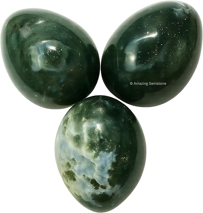 Amazing Gemstone Moss Agate Crystal Yoni Egg, 2 Inches - Premium Crystals and Healing Stones Yoni Egg for Pelvic Floor Health, Natural Healing Crystal Eggs for Meditation and Stress Relief