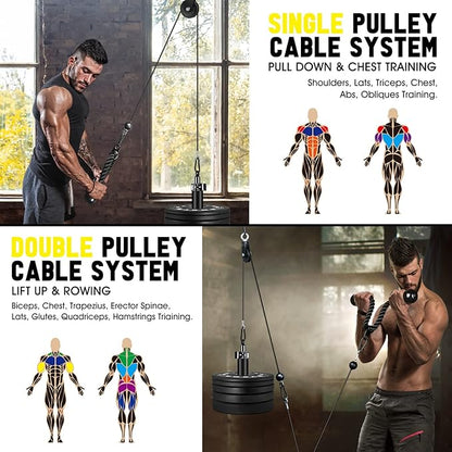 RENRANRING Fitness LAT and Lift Pulley System Gym - Upgraded LAT Pull Down Cable Machine Attachments, Loading Pin, Handle and Tricep Rope, for Biceps Curl, Forearm, Triceps Exercise Gym Equipment