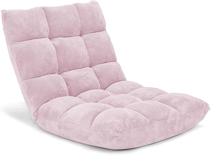 Moccha 14-Position Floor Sofa, Folding Sofa Chair with Back Support, Memory Foam Floor Gaming Chairs for Adults, Adjustable Padded Couch Recliner, Chaise Lounge for Reading, Meditating (Light Pink)