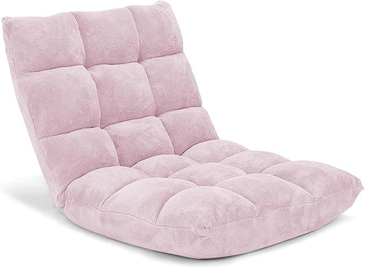 Moccha 14-Position Floor Sofa, Folding Sofa Chair with Back Support, Memory Foam Floor Gaming Chairs for Adults, Adjustable Padded Couch Recliner, Chaise Lounge for Reading, Meditating (Light Pink)