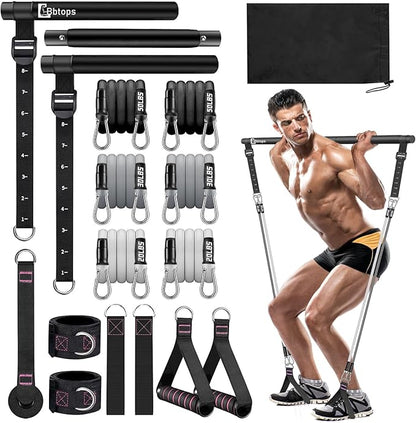 Pilates Bar Kit with Resistance Bands,Pilates Bar with Stackable Bands Workout Equipment for Legs,Hip,Waist and Arm,Exercise Fitness Equipment for Women & Men Home Gym Yoga Pilates