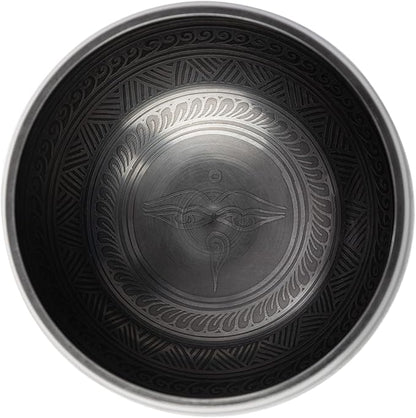 Tibetan Singing Bowl Set - Easy To Play Authentic Handcrafted For Meditation Sound Chakra Yoga Healing 4 Inches By Himalayan Bazaar (Black & Orange)