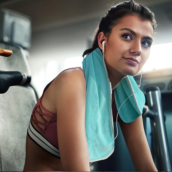 Microfiber Gym Towels Bigger Size Super Soft for Exercise Fitness, Sports, Workout, 380-GSM 15-Inch x 31-Inch Quick-Drying Towels (Pure Teal-Pink-Grey, 3 Pack)