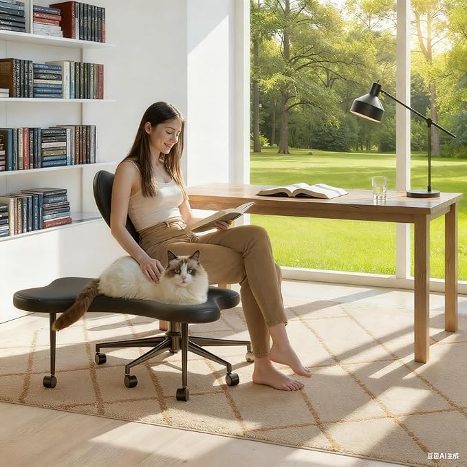 Ergonomic Cross Legged Chair, 360° Swivel Meditation Chair with Wheels, Height Adjustable Seat for ADHD, Strong Lumbar Support, Chic Home Office Furniture, PU Leather, Black