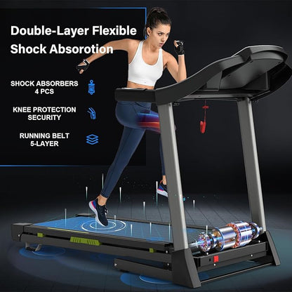 Folding Treadmills for Home/Office-3.5 HP 330lbs Weight Capacity Portable Electric Foldable Treadmill Walking Exercise Walk Machine Heavy Duty Treadmill Fitness Workout Jogging Green