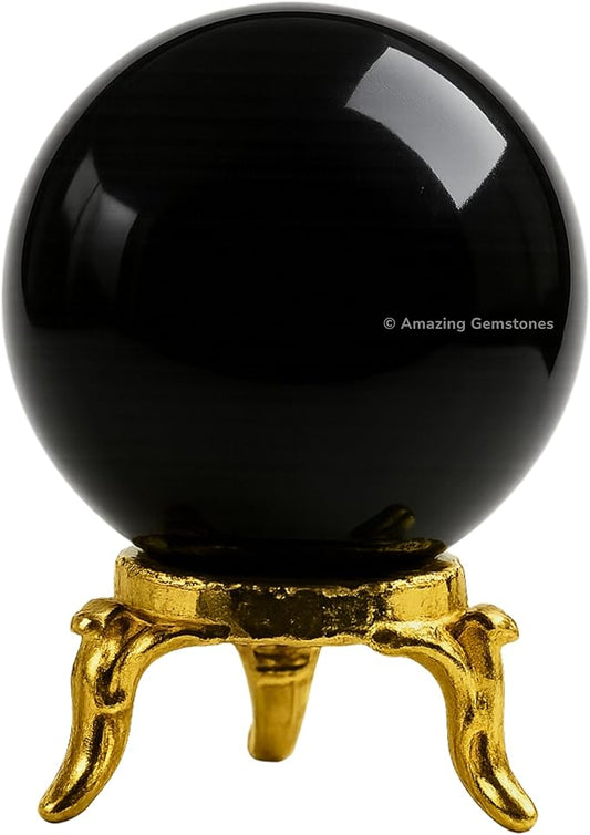 Amazing Gemstone Black Obsidian Crystal Ball with Stand - 2" Inches Crystal Sphere Meditation Balls for Witchcraft and Decorative Balls