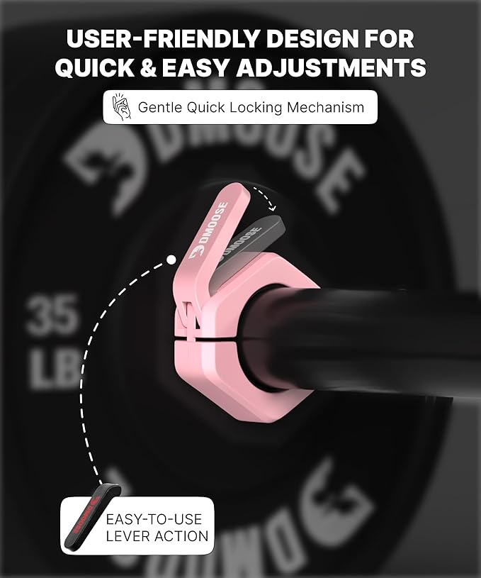 DMoose Fitness Barbell Clips 2 Inch (Pair) - Quick Release Olympic Barbell Clamps & Collars with Anti Slip TRP Grip for Secure Weightlifting and Powerlifting - Weight Clips for Bars at Home or Gym