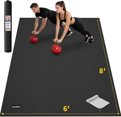 CAMBIVO Large Exercise Mat for Home Workout, 8'x6'/7'x5'/6'x4' (7 mm) Extra Thick Exercise Mat for Home Gym, Shoe-Friendly, Non-Slip Gym Mat for Jump Rope, Weights, Cardio, Fitness