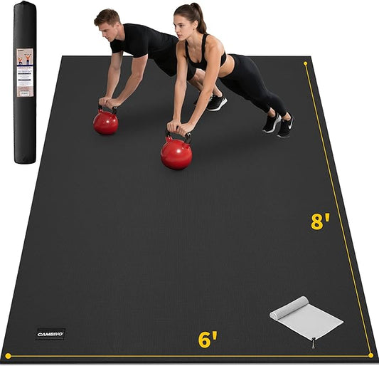 CAMBIVO Large Exercise Mat for Home Workout, 8'x6'/7'x5'/6'x4' (7 mm) Extra Thick Exercise Mat for Home Gym, Shoe-Friendly, Non-Slip Gym Mat for Jump Rope, Weights, Cardio, Fitness