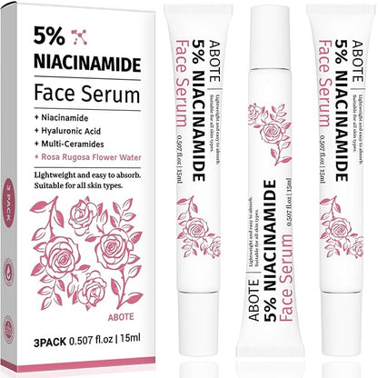 Travel Skincare 5% Niacinamide Serum with 5% Damascus Rose Water for Face Deep Hydration, Soothes Skin, Enhances Elasticity (3 Pack 0.507 fl.oz | 15ml)