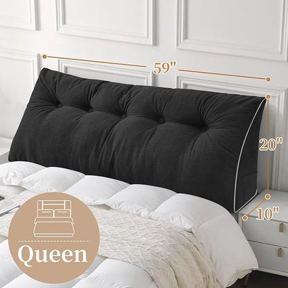 Sasttie Headboard Pillow Queen, Wedge Pillow Headboard for Sitting Up in Bed, Back-Rest Support Triangular Cushion for Reading - Features Removable Washable Cover, Black