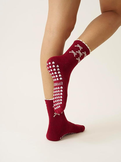Crew Half Calf Grip Socks, Cutest Fruits Pilates Socks, Ruffle socks, Non-Slip, Barre Yoga Fitness