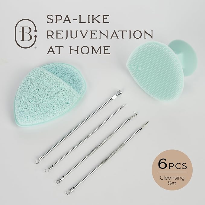 Bella Ciao 6-in-1 Facial Skin Care Products, Makeup Remover, Exfoliating Brush, 4-Piece Blackhead Removal Kit, Complete Skincare Set, Deep Facial Cleansing Brush (Blue)