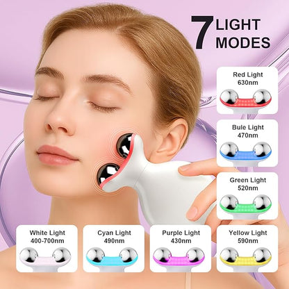 Microcurrent Facial Device, 7 Colors for Fading Fine Lines on Neck and Tightening Skin, Facial Wrinkle Removal Device, Smart Photon Micro-Current Device, White
