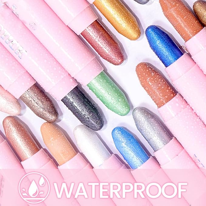 evpct 2Pcs Cream Eye Shadow Brightener Sticks Set for Eyes Waterproof, Dazzling Grey & Pearl Black Shimmer Cream Eyeshadow Applicator Stick Pigmented Eye Makeup sombras en crema para ojos 02+03