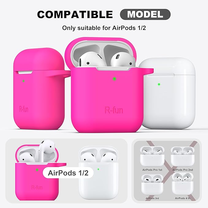 R-fun Compatible with AirPods Case Cover, Soft Silicone Protective Cover with Keychain for Women Men Compatible with Apple AirPods 2nd 1st Generation Charging Case, Front LED Visible,Rose Pink