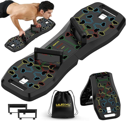 LALAHIGH Push Up Board,36 in 1 Home Gym Equipment with Ab Roller Wheel & Resistance Bands, Portable Foldable Workout Board for Full Body Strength Training Men Women